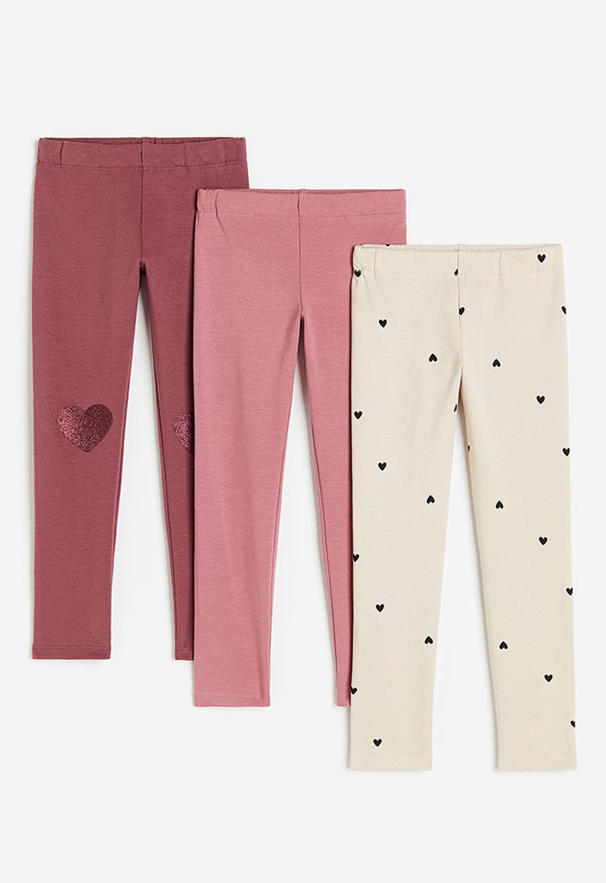 H&M - 3-Pack heavy jersey leggings - light beige & hearts