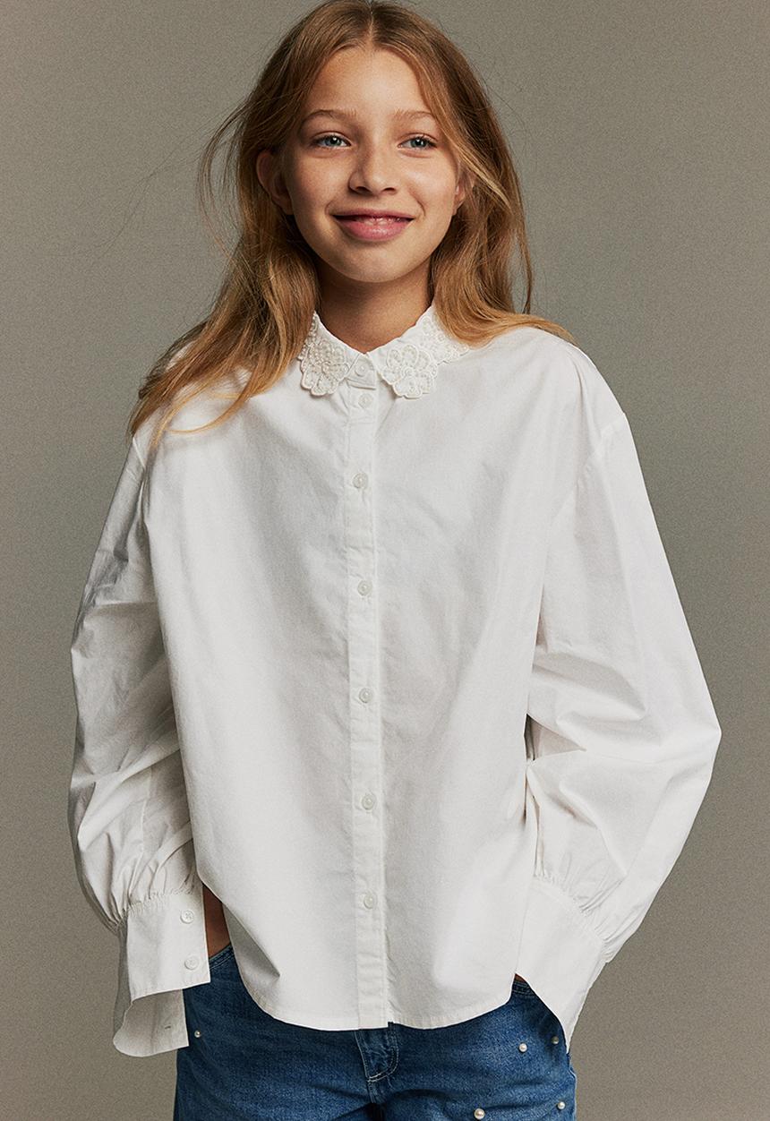 H&M - Beaded cotton shirt - white