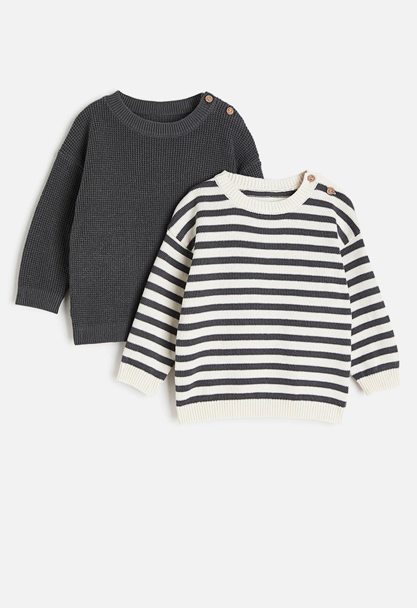 H&M - 2-Pack cotton jumpers - dark grey & striped