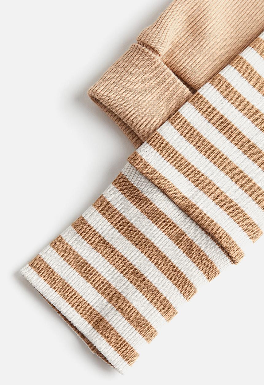 H&M - 2-Pack adjustable-fit long-sleeved bodysuits - beige & striped