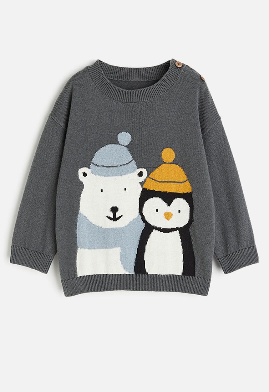 H&M - Cotton jumper - dark grey & animals