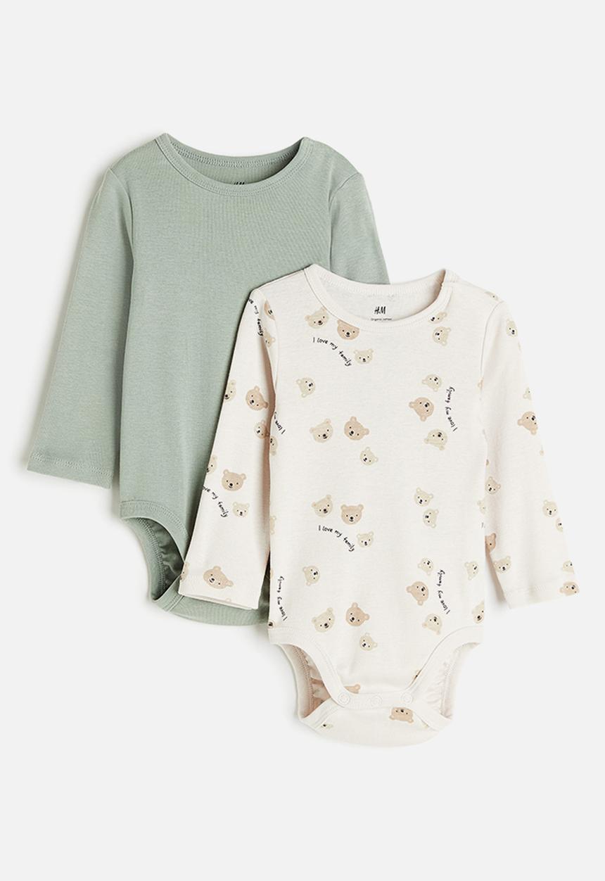 H&M - 2-Pack long-sleeved bodysuits - beige & bears