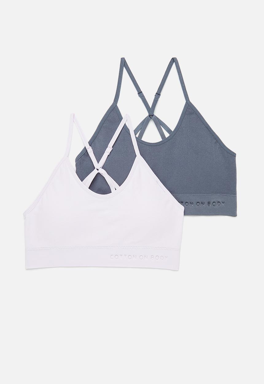 Cotton On - Seamless Longline Cross Over Padded Bralette 2Pk - Infinity Blue/Lilac Breeze