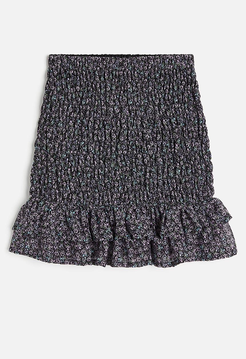 H&M - Smocked chiffon skirt - black & roses