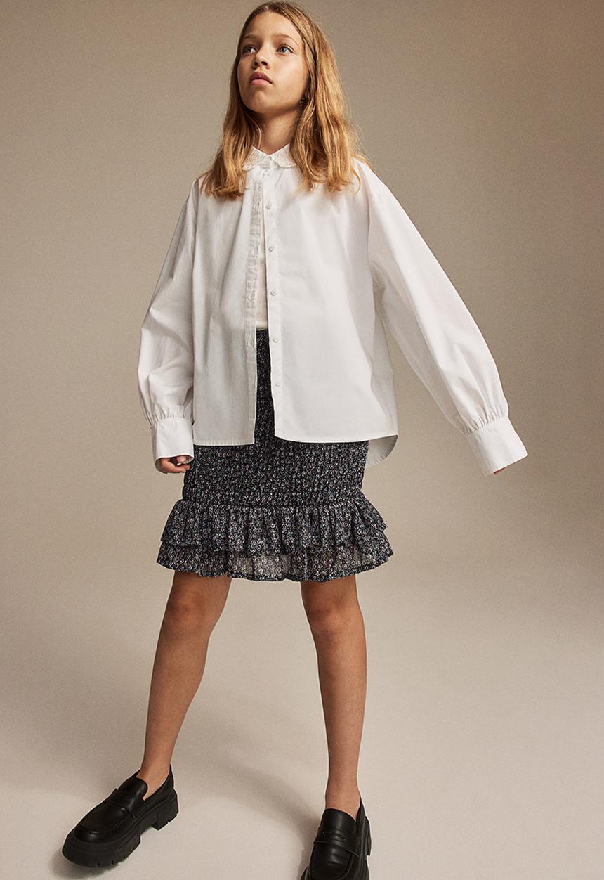H&M - Smocked chiffon skirt - black & roses