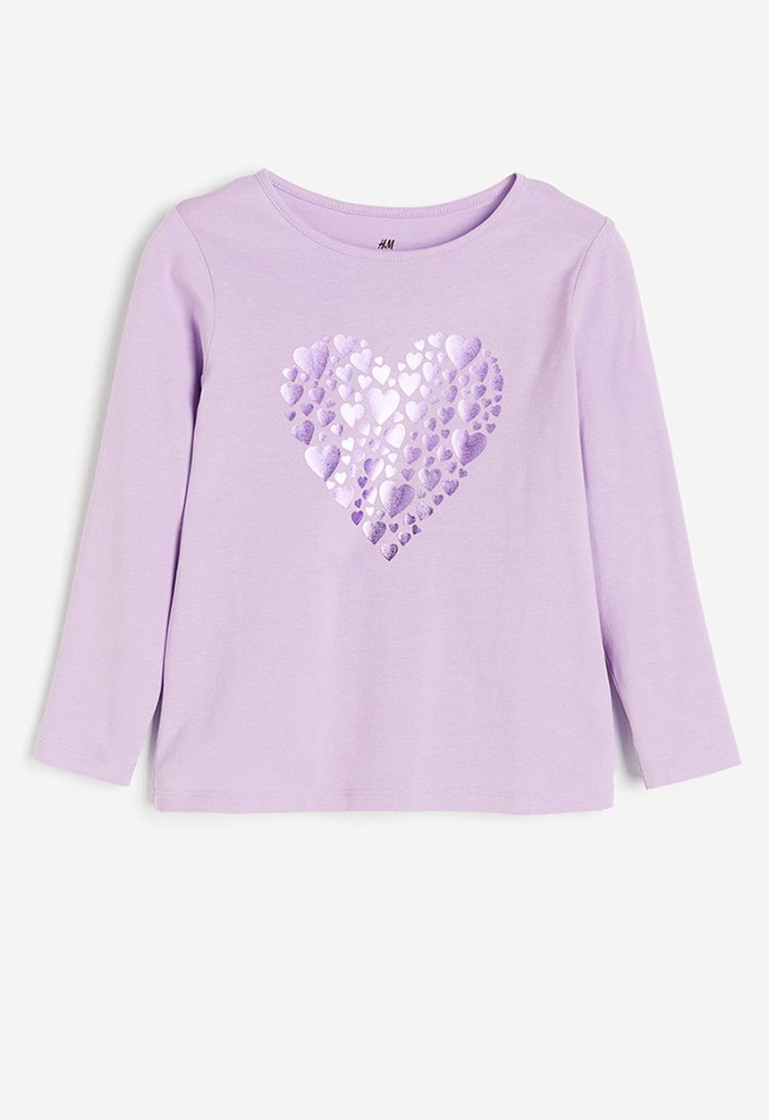 H&M - Printed jersey top - lilac & heart