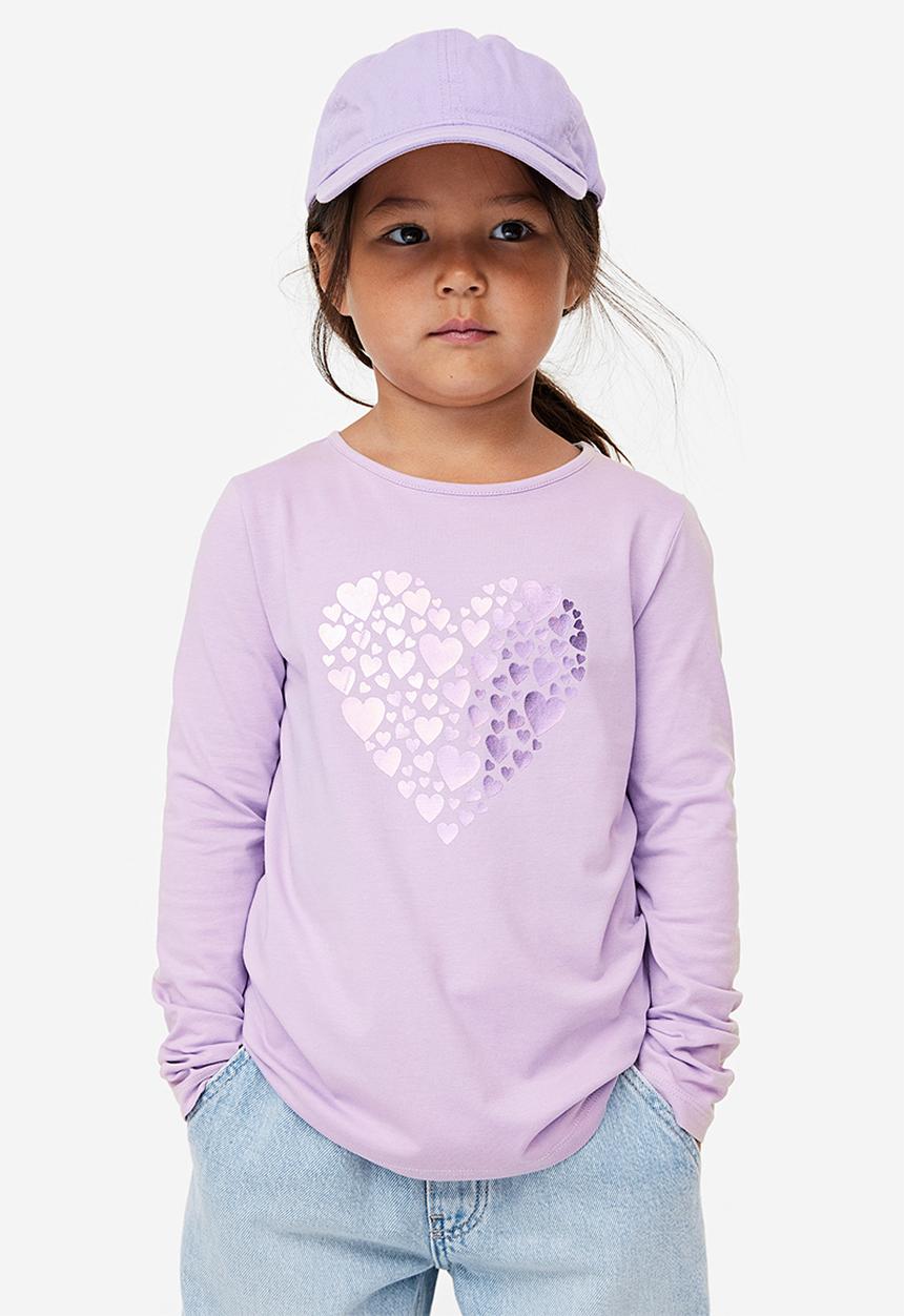 H&M - Printed jersey top - lilac & heart