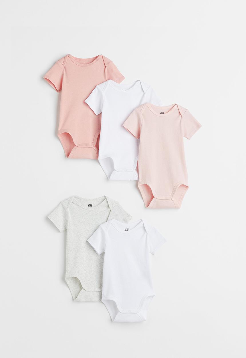 H&M - 5p ack cotton bodysuits - light pink & light grey marl 