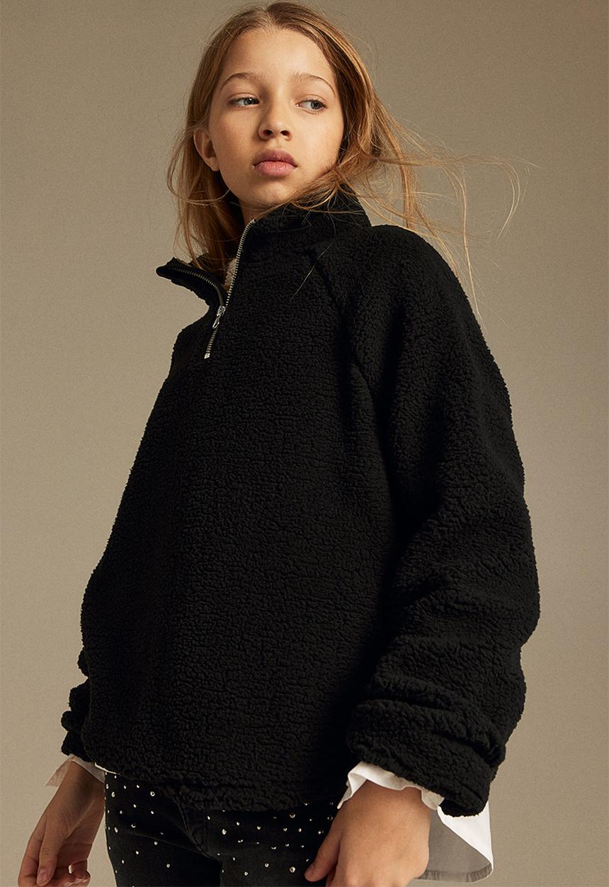 H&M - Pile zip-top sweatshirt - black