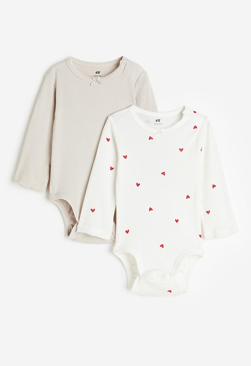 H&M - 2-pack long-sleeved bodysuits - white/hearts