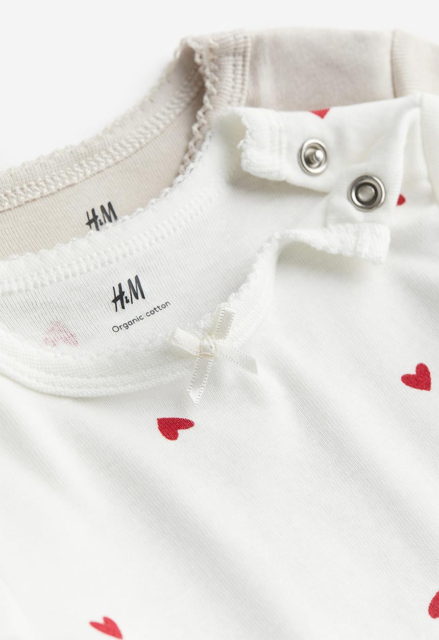 H&M - 2-pack long-sleeved bodysuits - white/hearts
