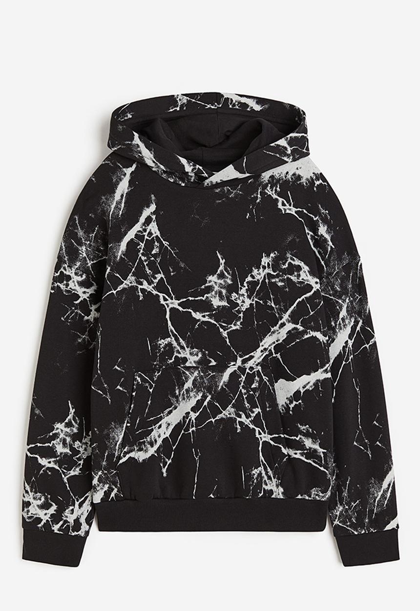 H&M - Patterned hoodie - black/marble-patterned