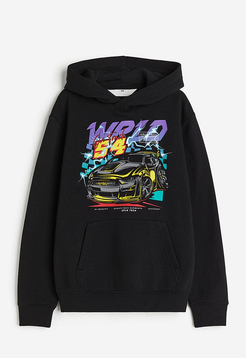 H&M - Printed hoodie - black/racing car