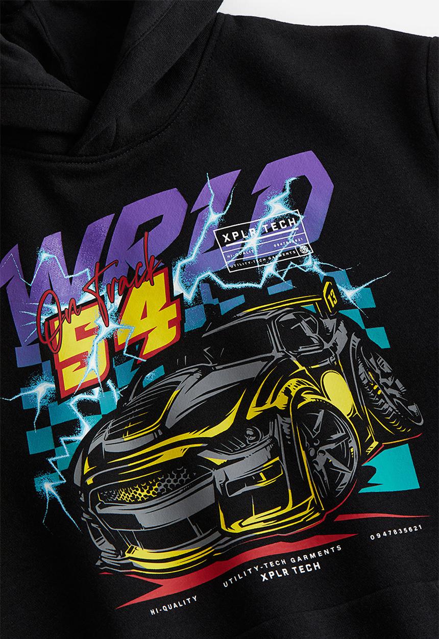 H&M - Printed hoodie - black/racing car
