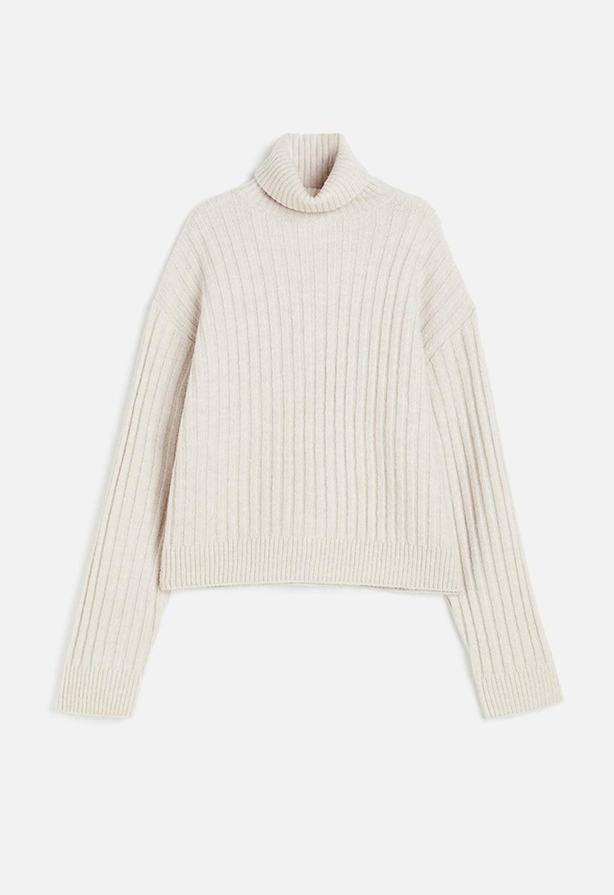 H&M - Rib-knit polo-neck jumper - light beige