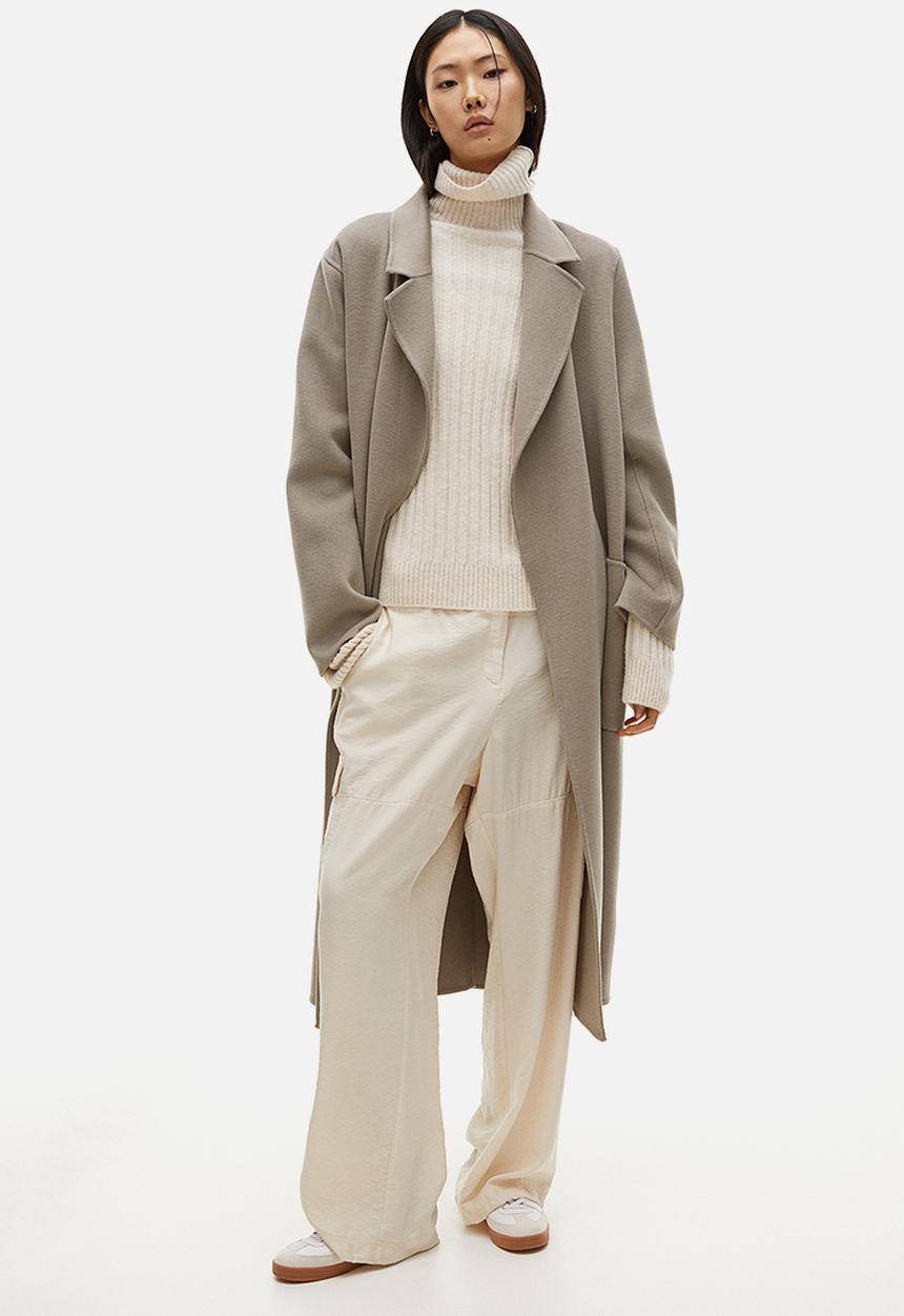 H&M - Rib-knit polo-neck jumper - light beige