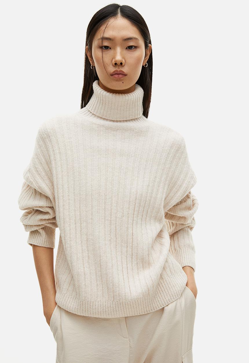 H&M - Rib-knit polo-neck jumper - light beige