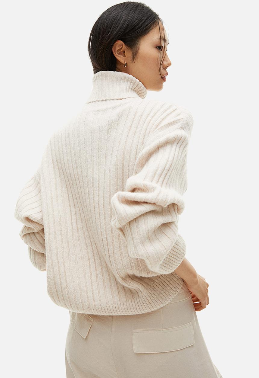 H&M - Rib-knit polo-neck jumper - light beige