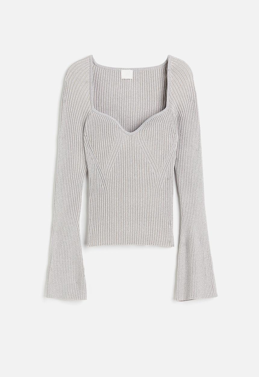 H&M - Rib-knit jumper - light grey & silver-coloured