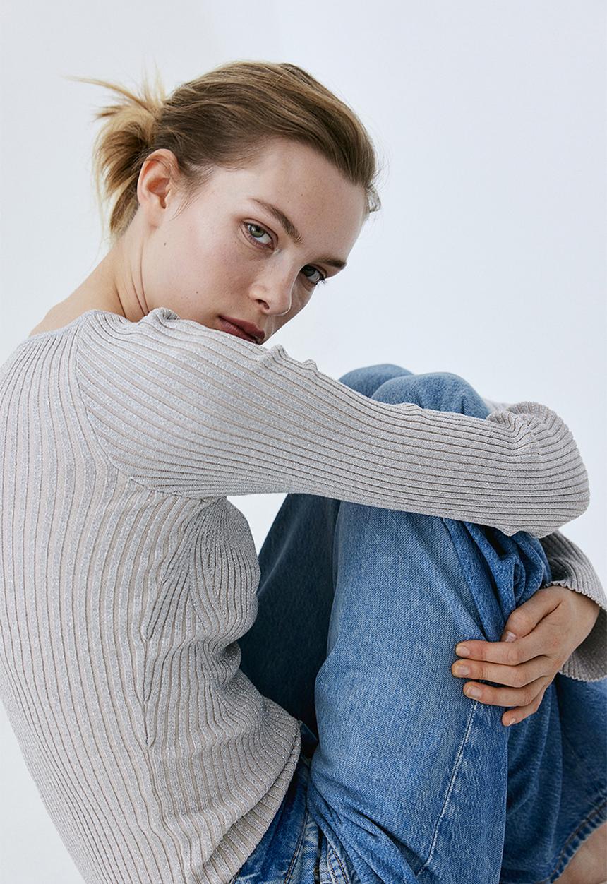 H&M - Rib-knit jumper - light grey & silver-coloured