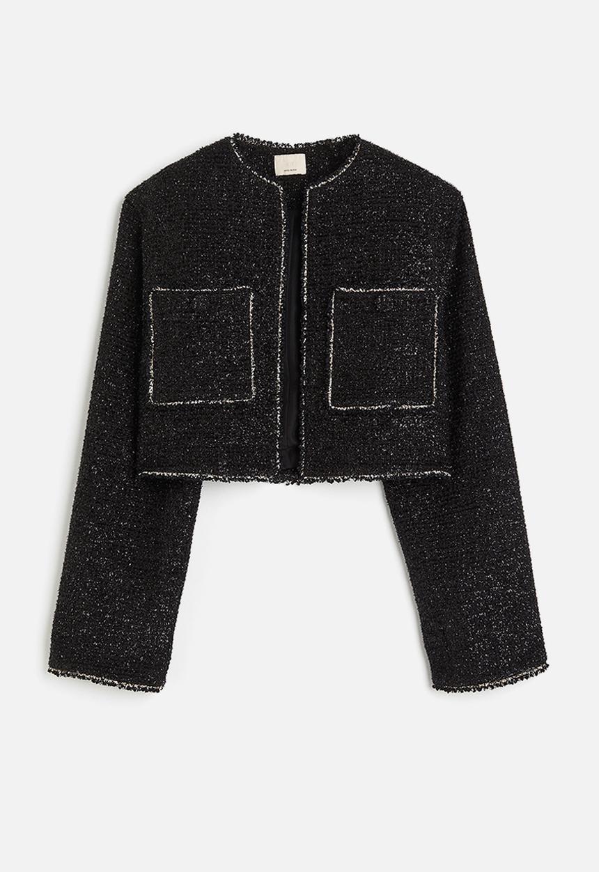 H&M - Shimmering wool-blend bouclé blazer - black