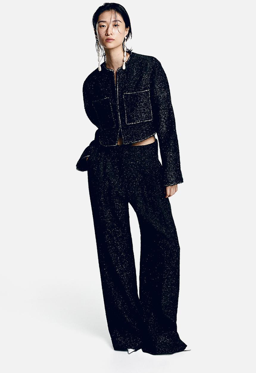 H&M - Shimmering wool-blend bouclé blazer - black