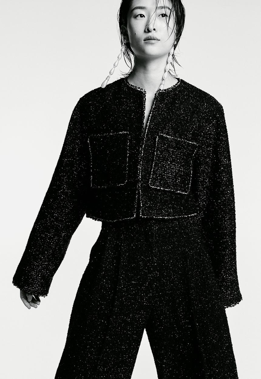 H&M - Shimmering wool-blend bouclé blazer - black