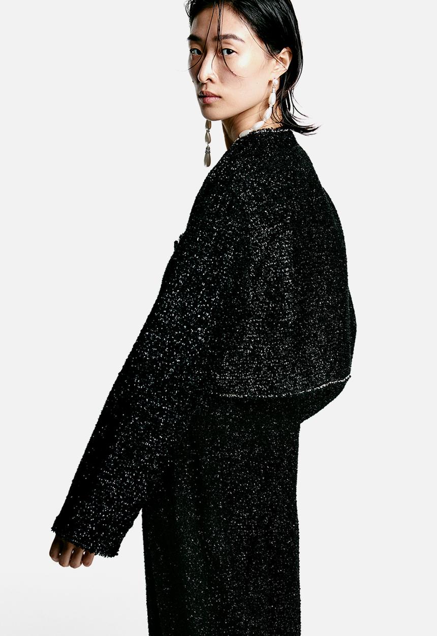 H&M - Shimmering wool-blend bouclé blazer - black