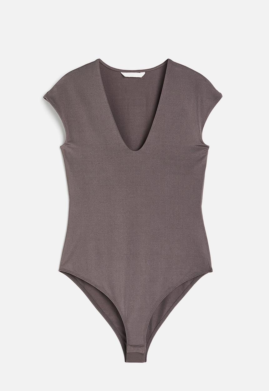 H&M - Cap-sleeved jersey body - grey