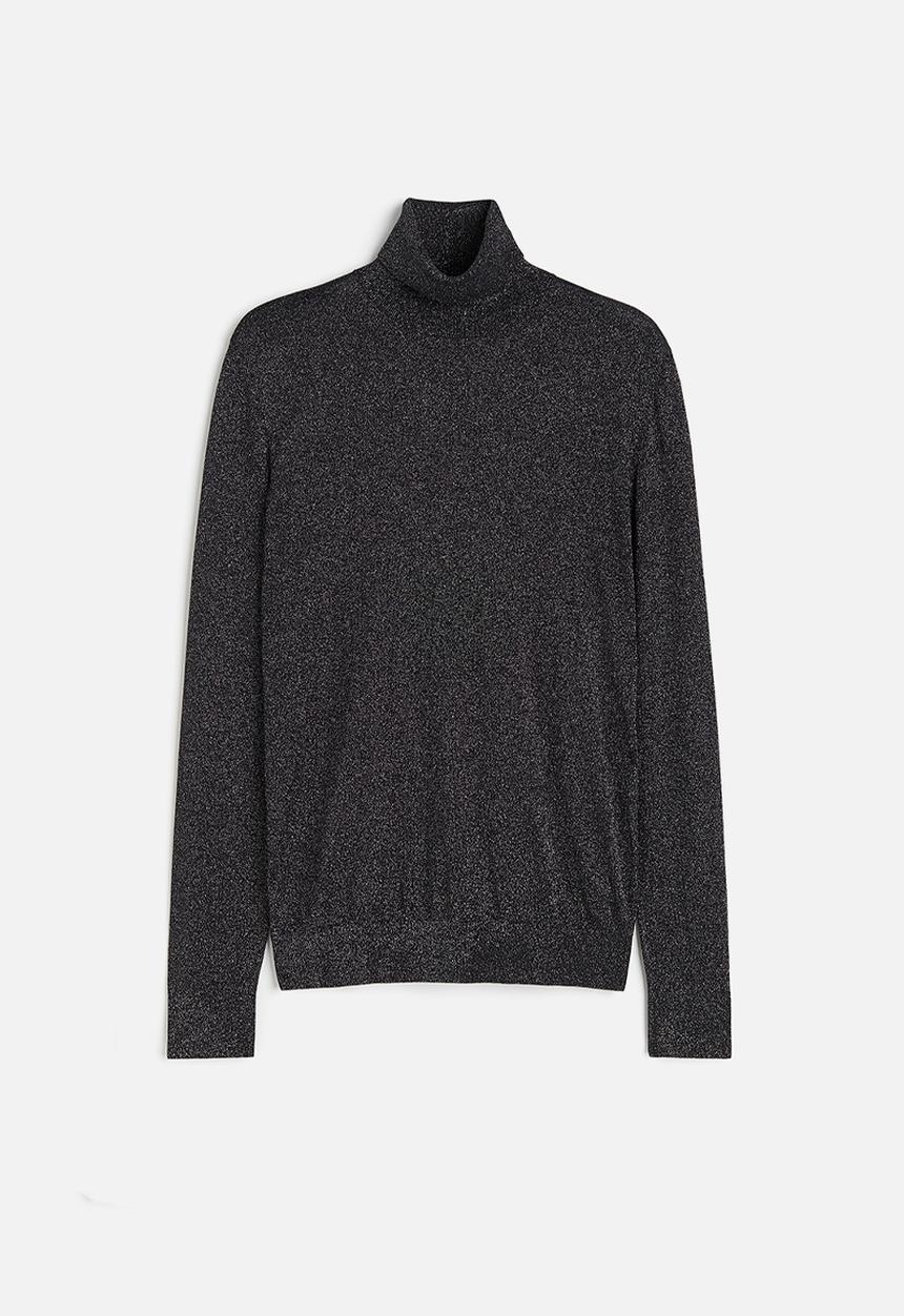 H&M - Slim fit glittery polo-neck jumper - black