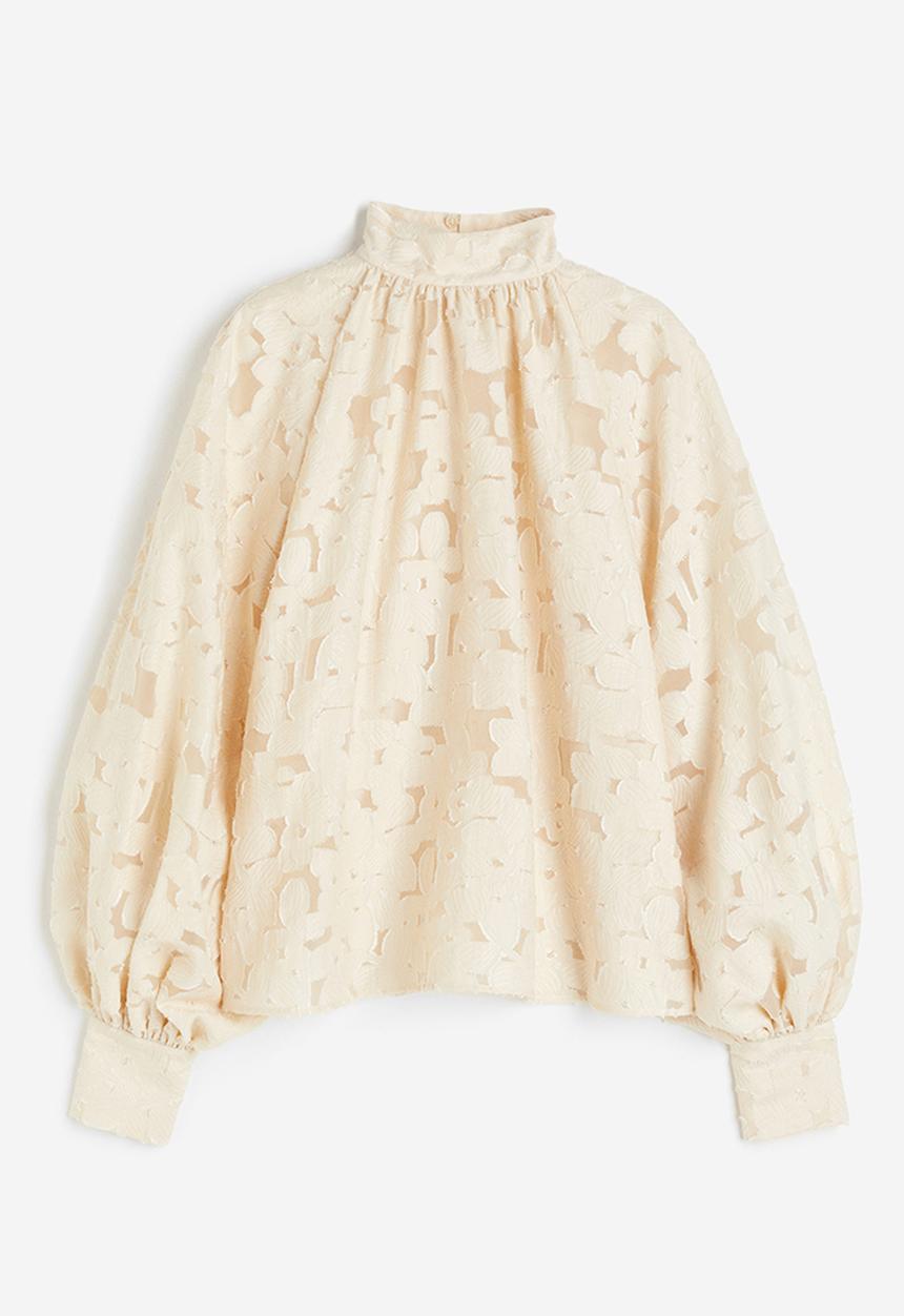 H&M - Textured-weave blouse - light beige