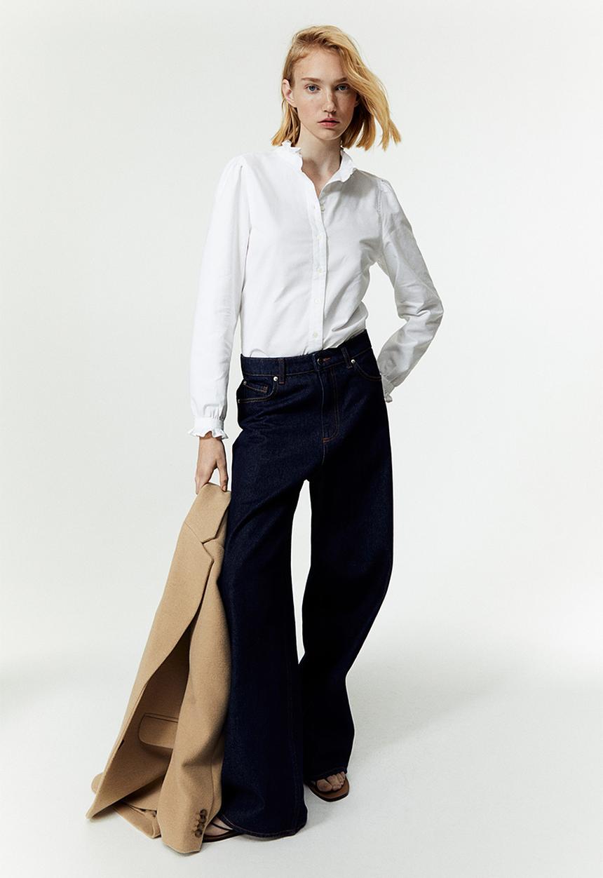 H&M - Frill-trimmed oxford blouse - white