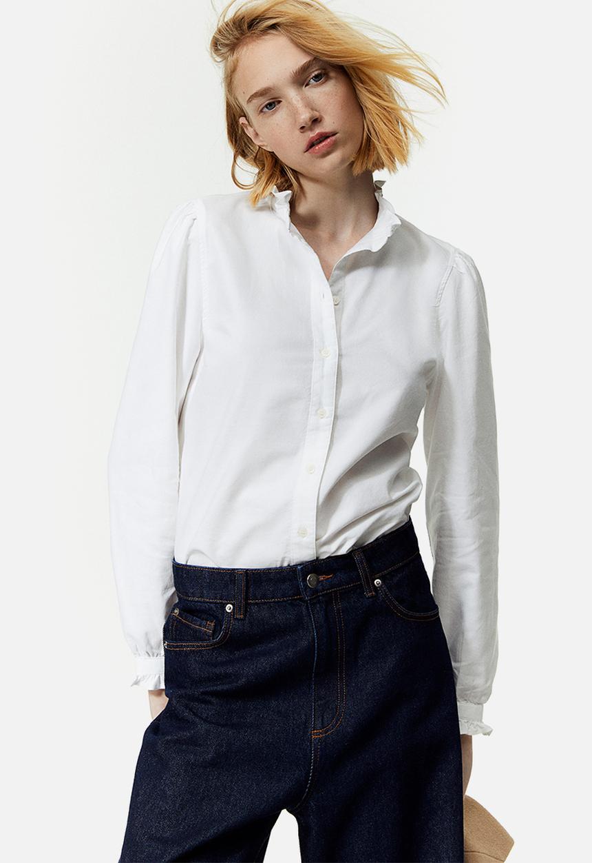 H&M - Frill-trimmed oxford blouse - white