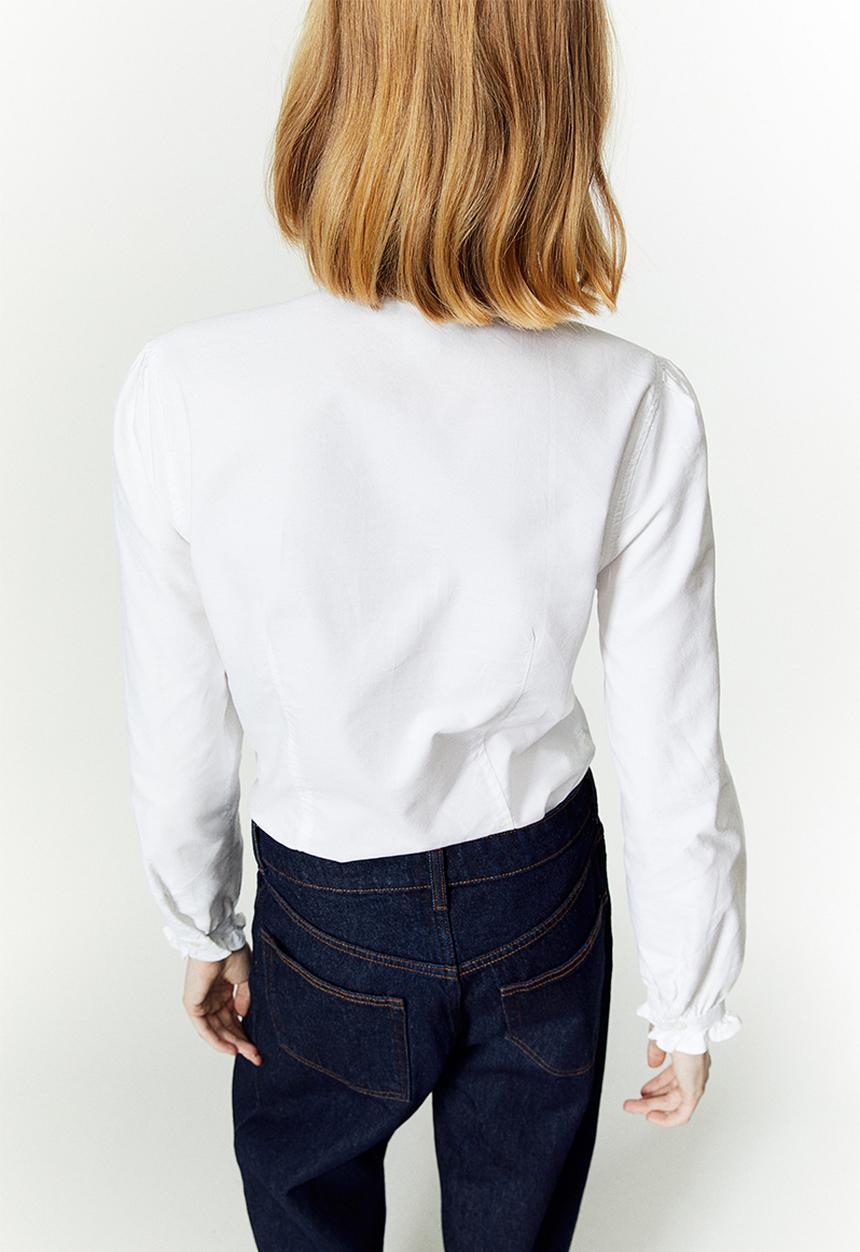 H&M - Frill-trimmed oxford blouse - white