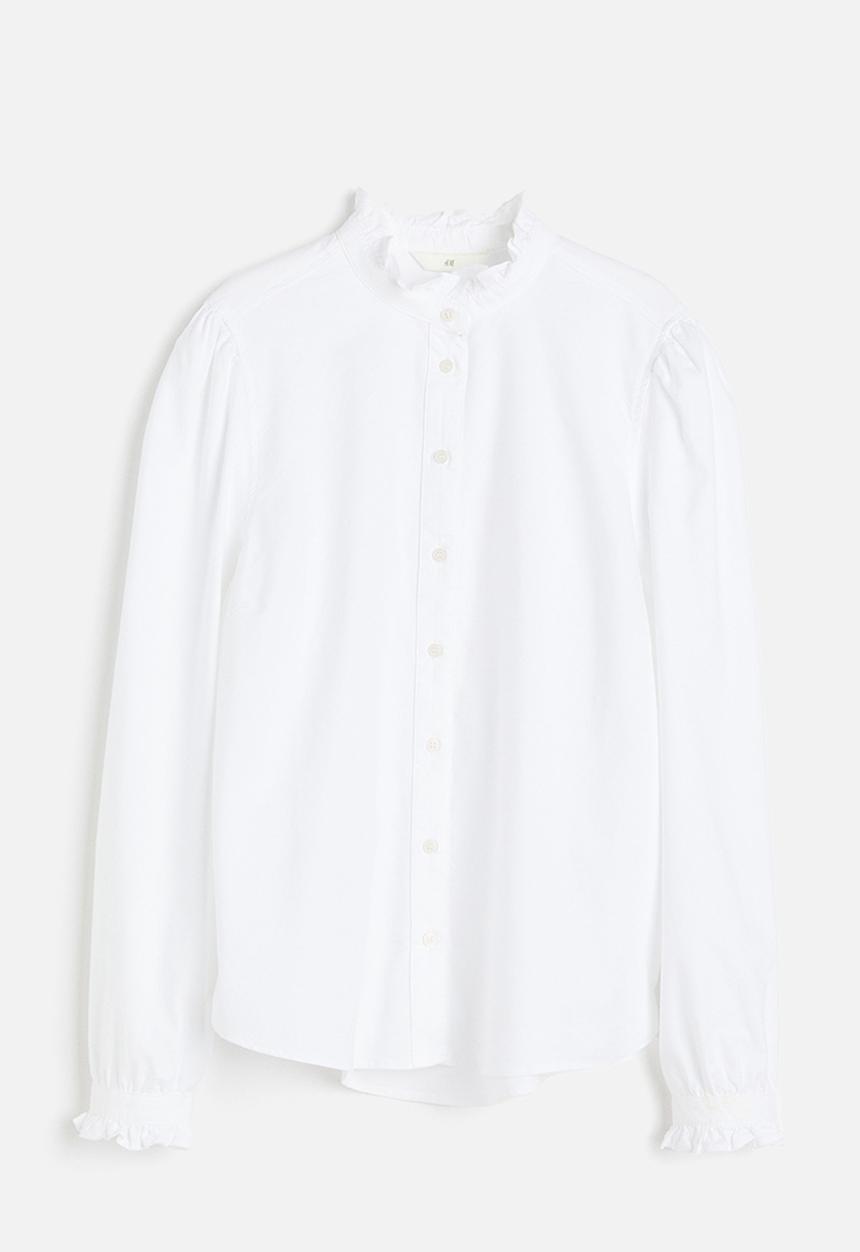 H&M - Frill-trimmed oxford blouse - white