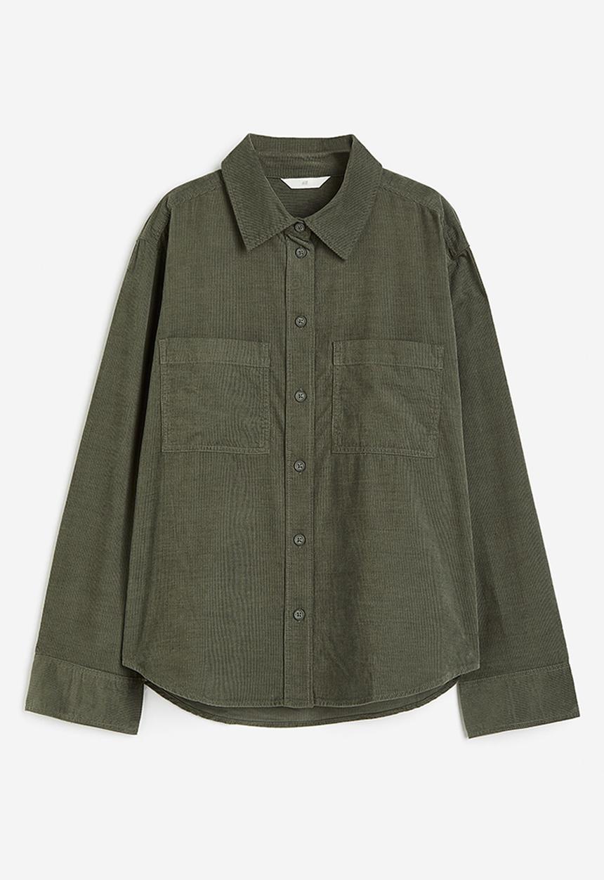 H&M - Corduroy shirt - dark khaki green