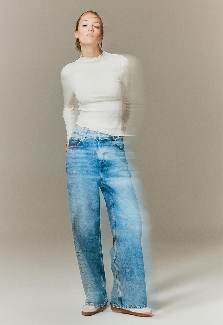 H&M - Overlock-detail ribbed top - white