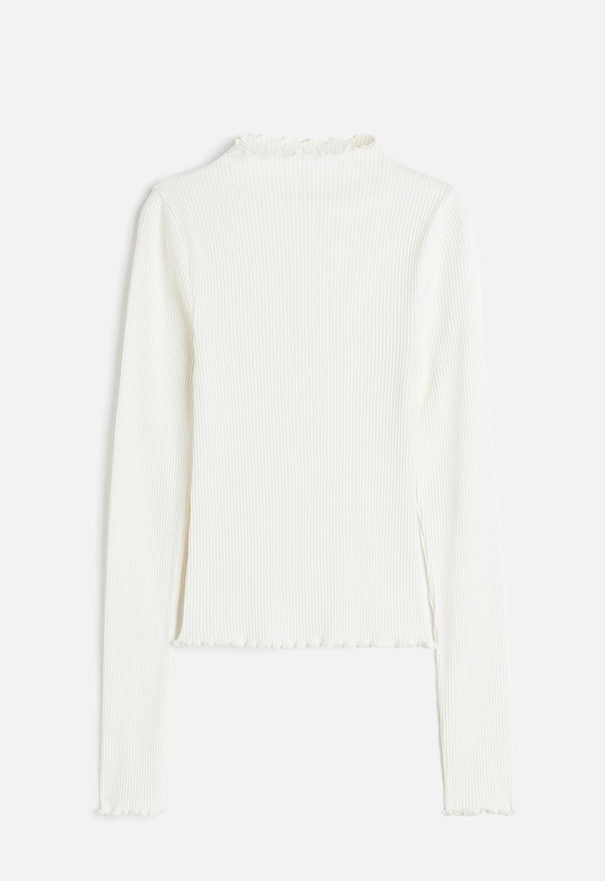 H&M - Overlock-detail ribbed top - white