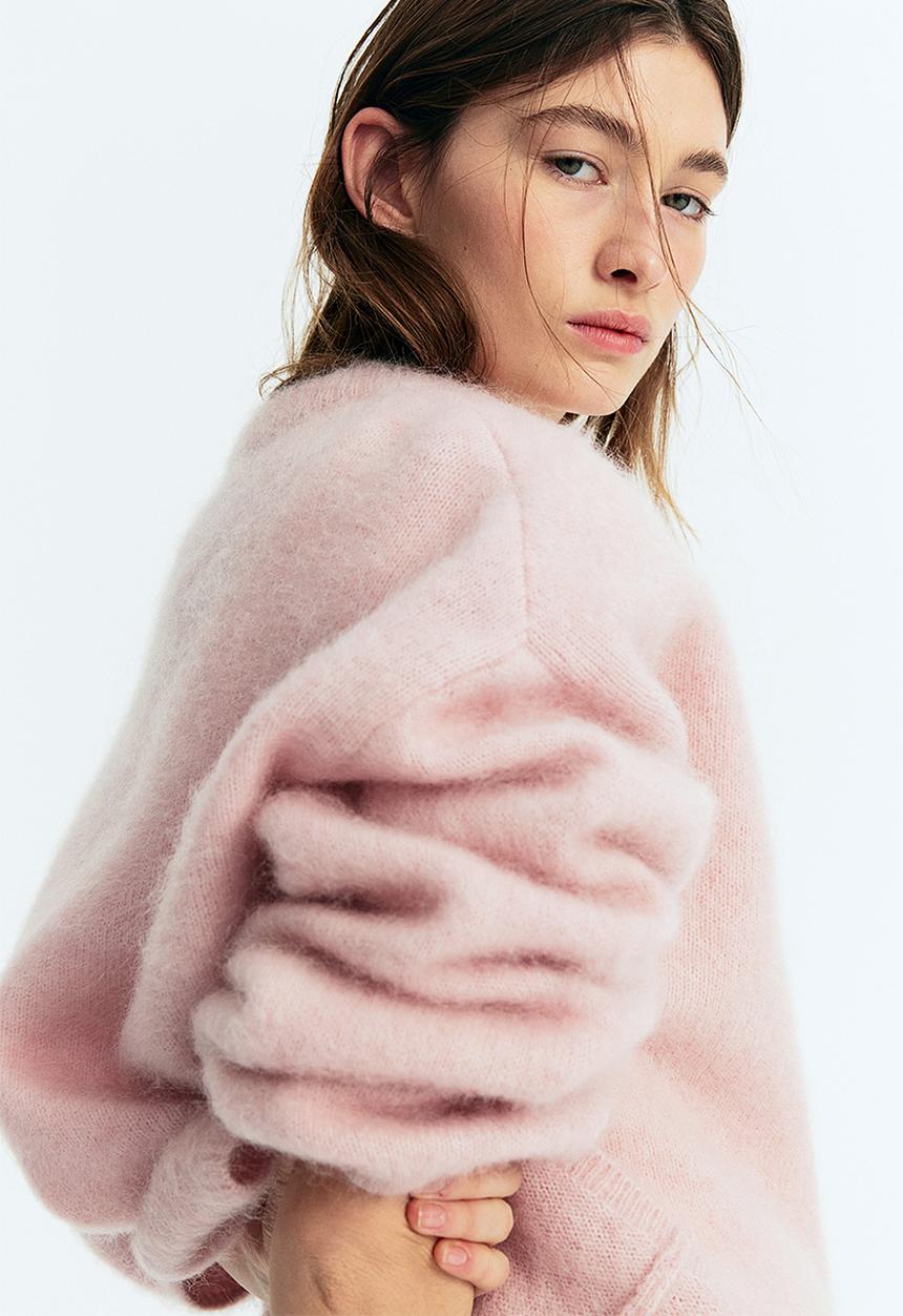 H&M - Oversized mohair-blend jumper - light pink