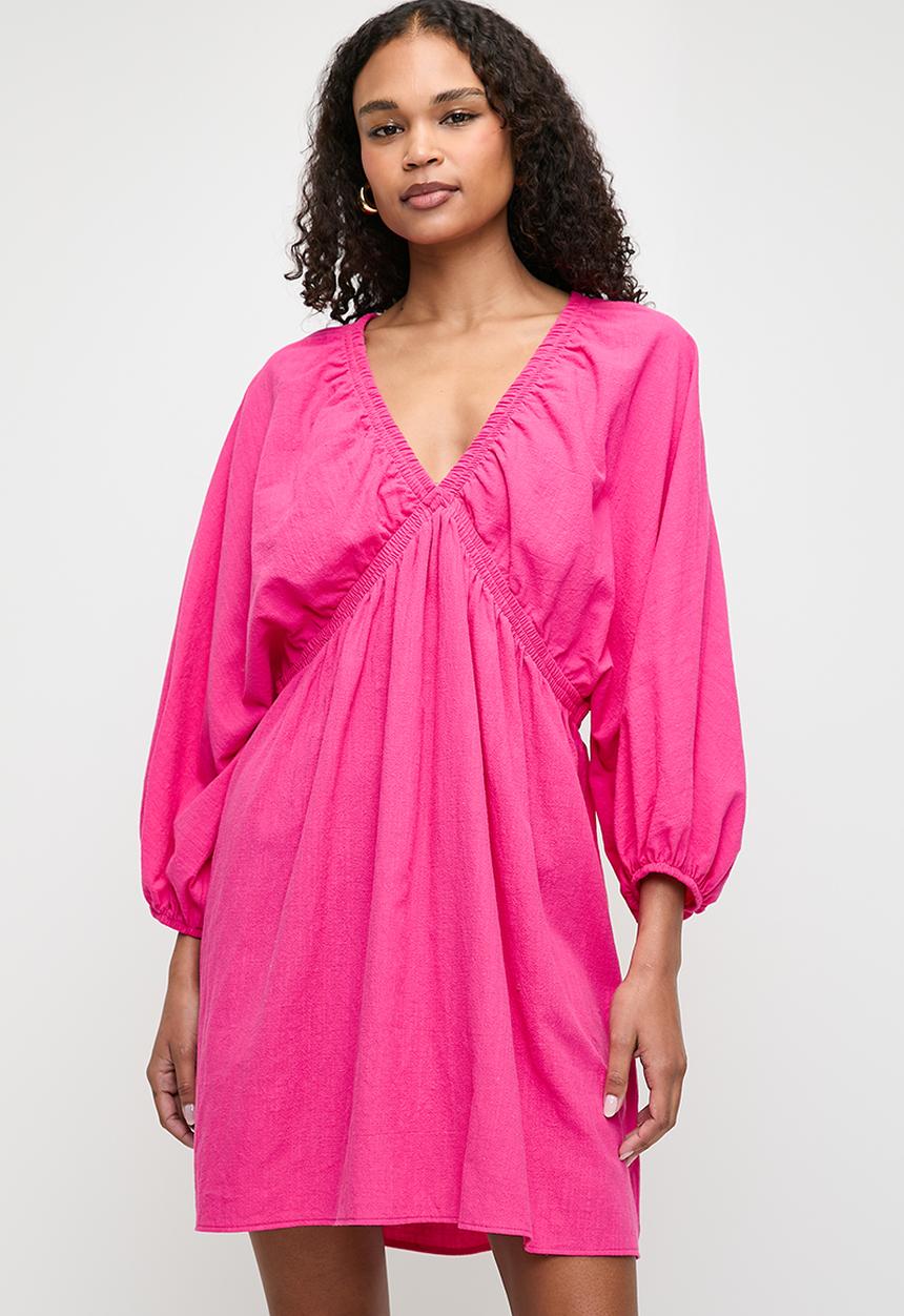 Superbalist - V-neck babydoll mini dress - pink