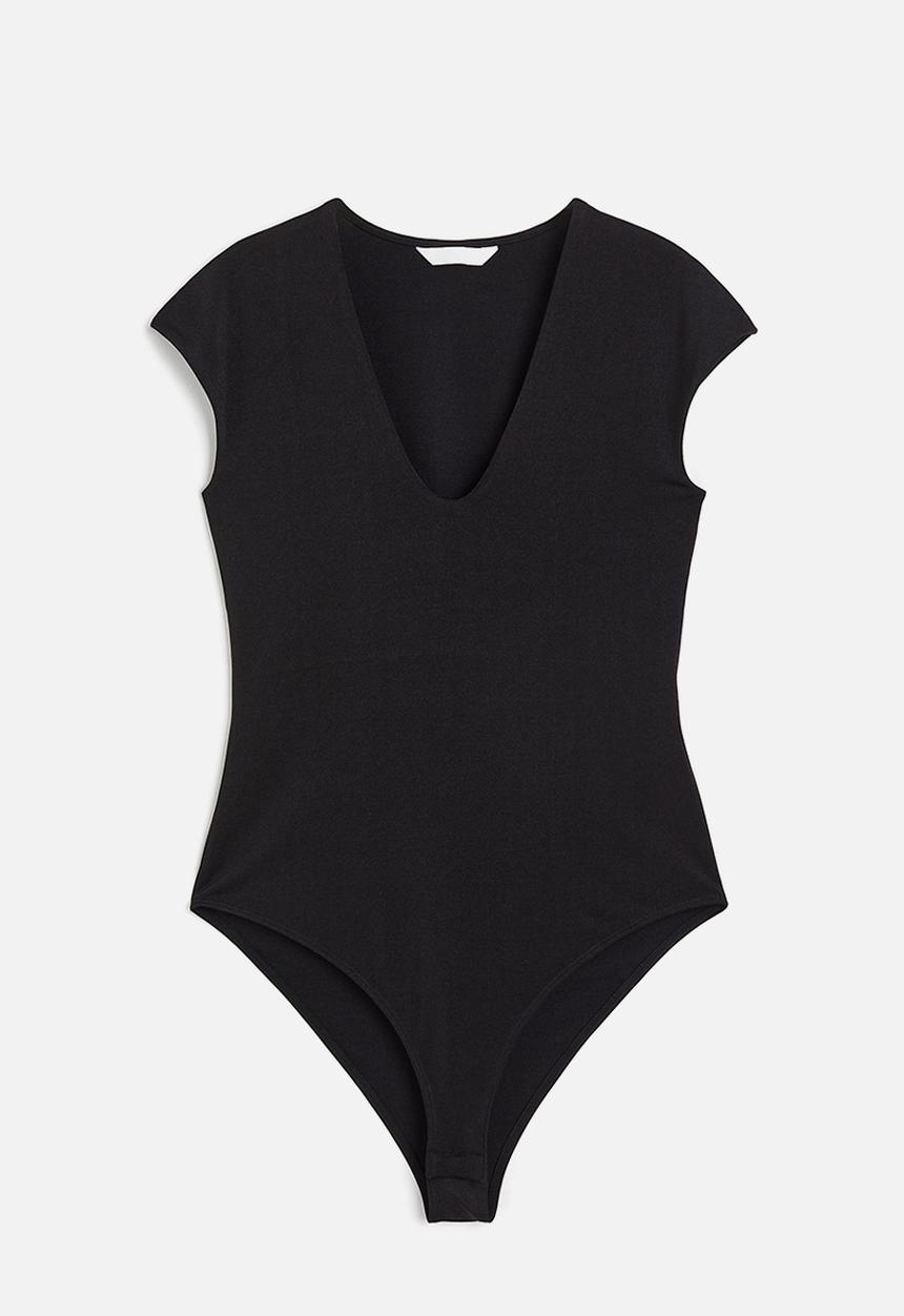 H&M - Cap-sleeved jersey body - black
