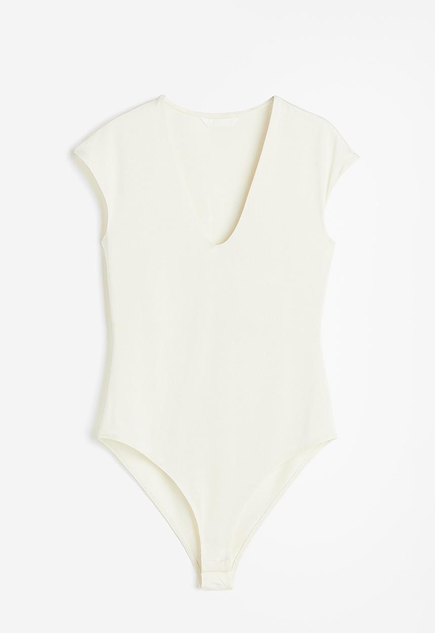 H&M - Cap-sleeved jersey body - cream