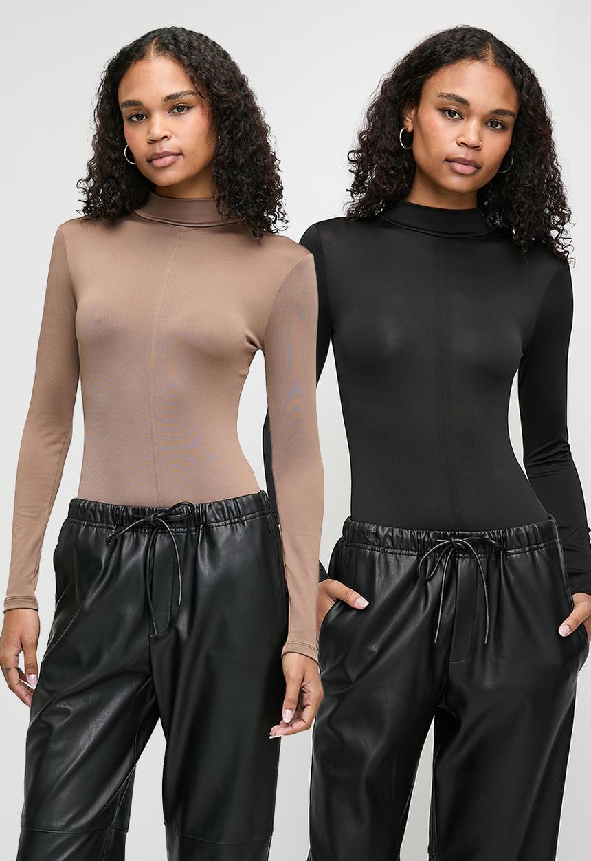Superbalist - 2 pack  turtleneck bodysuit  - taupe/black