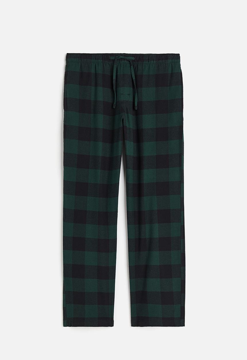 H&M - Relaxed fit pyjama bottoms - dark green/checked