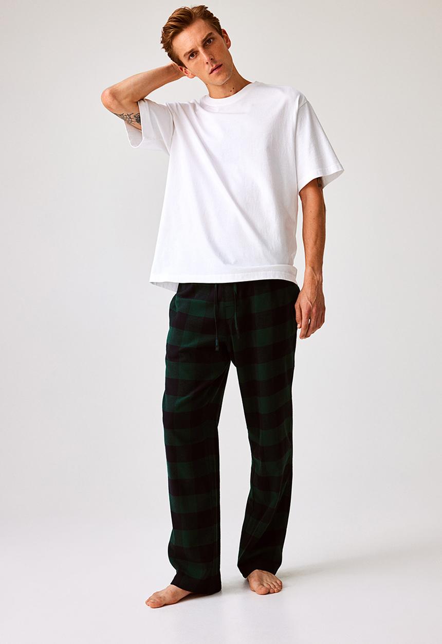 H&M - Relaxed fit pyjama bottoms - dark green/checked