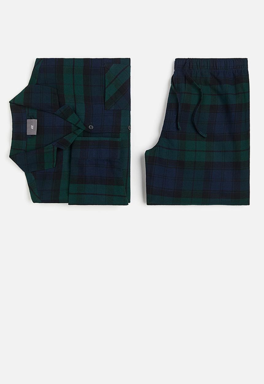 H&M - Regular fit flannel pyjamas - dark green/checked