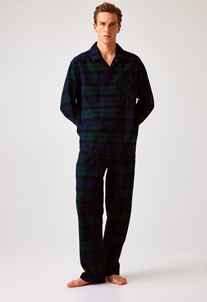 H&M - Regular fit flannel pyjamas - dark green/checked