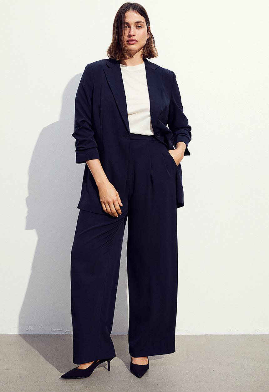 H&M - Gathered-sleeve jacket - navy blue