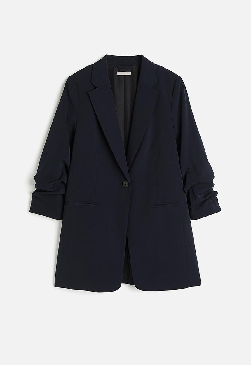 H&M - Gathered-sleeve jacket - navy blue