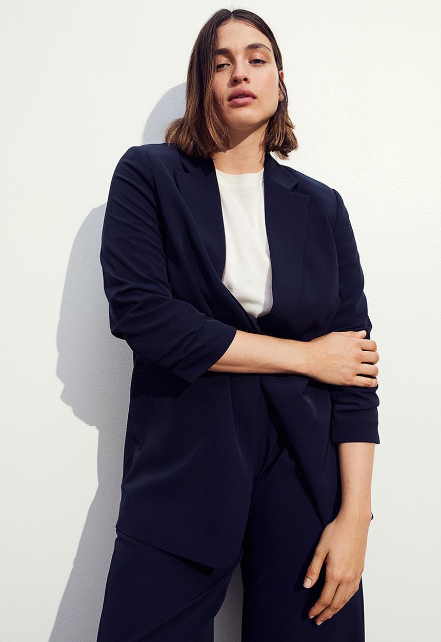 H&M - Gathered-sleeve jacket - navy blue